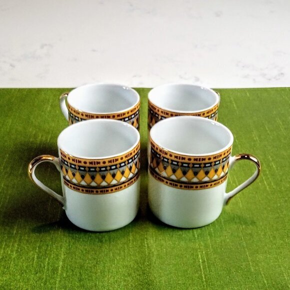 Art Deco 8-Pc Gold Grey Demitasse Cup & Saucer Set - Picture 7 of 11